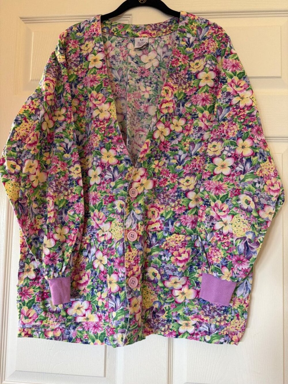 S.C.R.U.B.S. Floral Print 100% Cotton Button-Up Jacket With Cuffed Sleeves & Poc